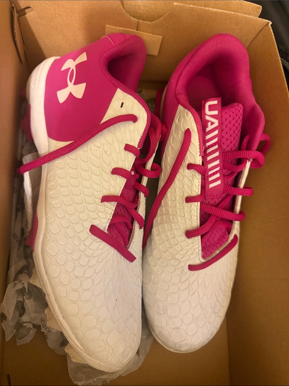 Under Armour Women's White and Hot Pink Training Sneakers